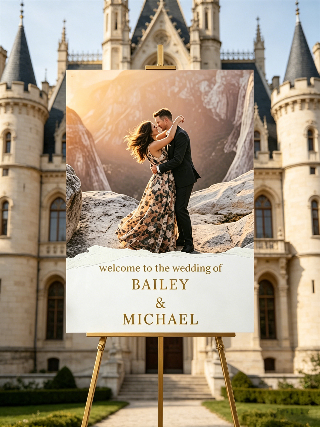 Tear Edge Acrylic Photo Wedding Welcome Sign
